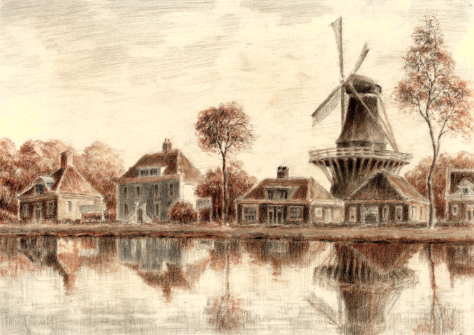 253 Haarlemmerweg B 343-346 (465) with the Bloem windmill and the Haarlemmervaart canal in the foreground